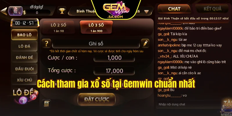 Cách tham gia xổ số tại Gemwin chuẩn nhất